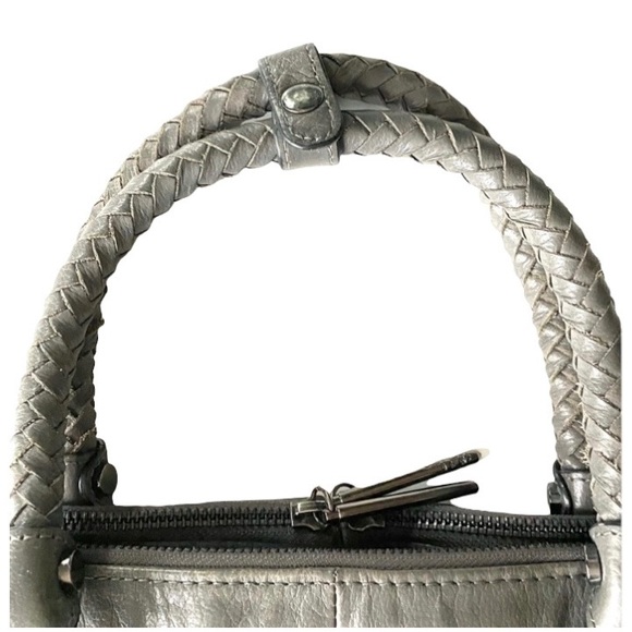 Elliott Lucca Gray Leather Purse Woven Handles  iPad Pocket Shoulder Strap - Picture 5 of 16